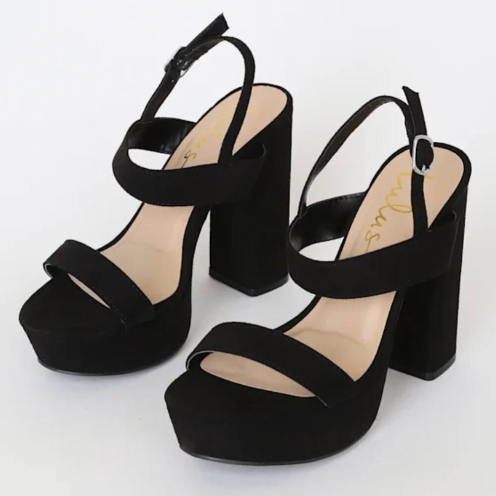 Lulus - Acee Platform Heels (Black Suede)